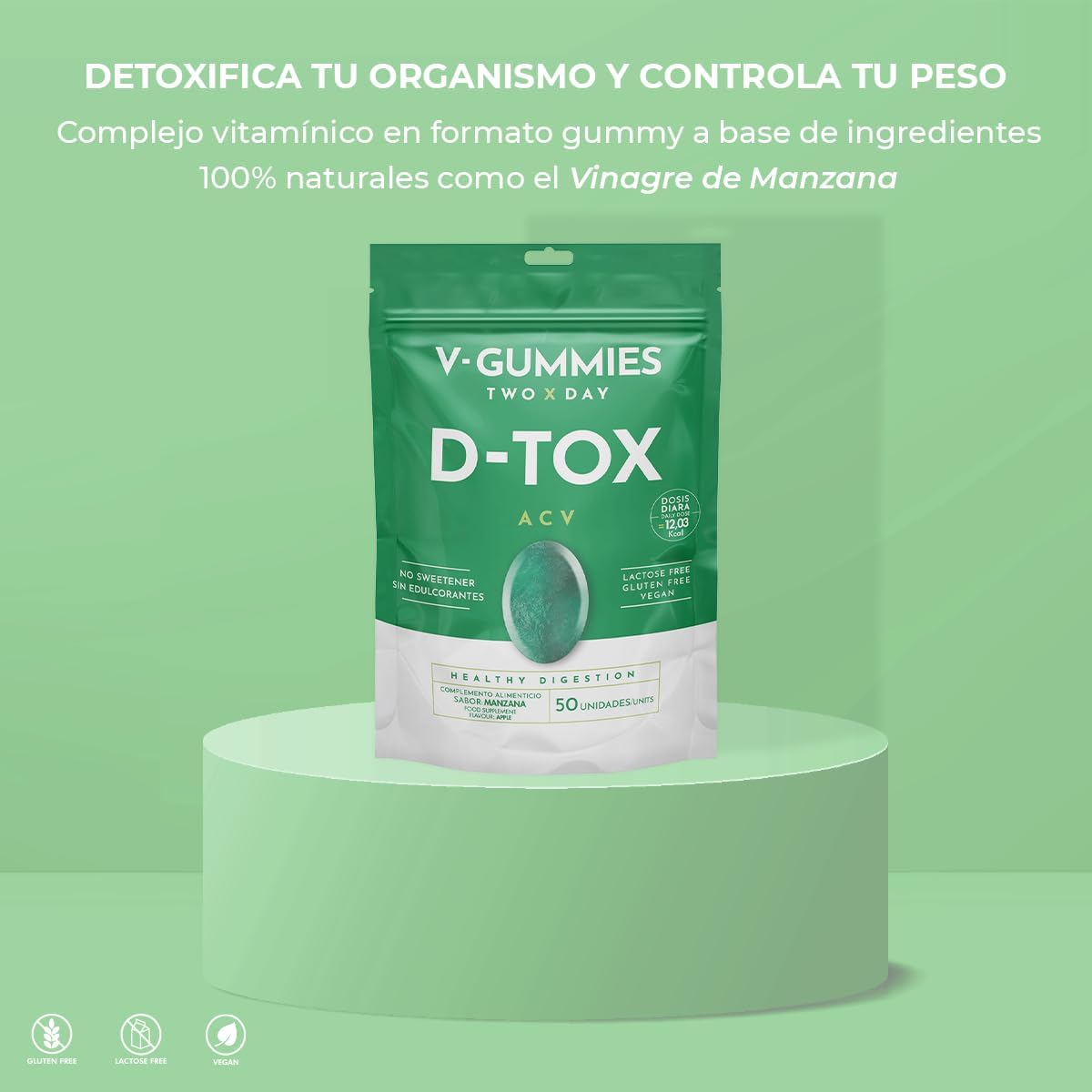 Pack 3 DTOX V-Gummies | Gominolas Vinagre de Manzana y Jengibre para Salud Digestiva