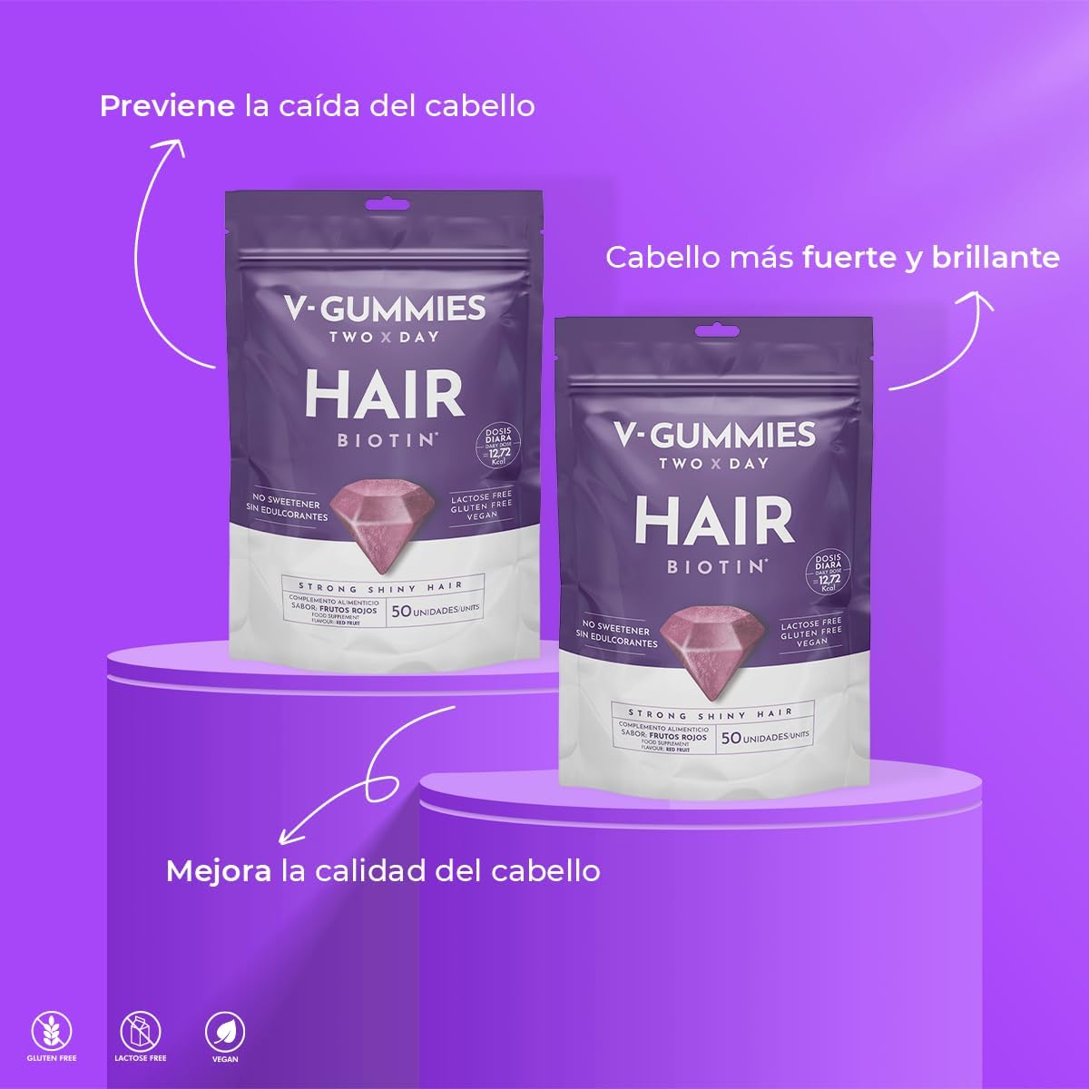 Pack 3 HAIR V-Gummies | Frena la Caída Capilar y Estimula el Crecimiento del Pelo