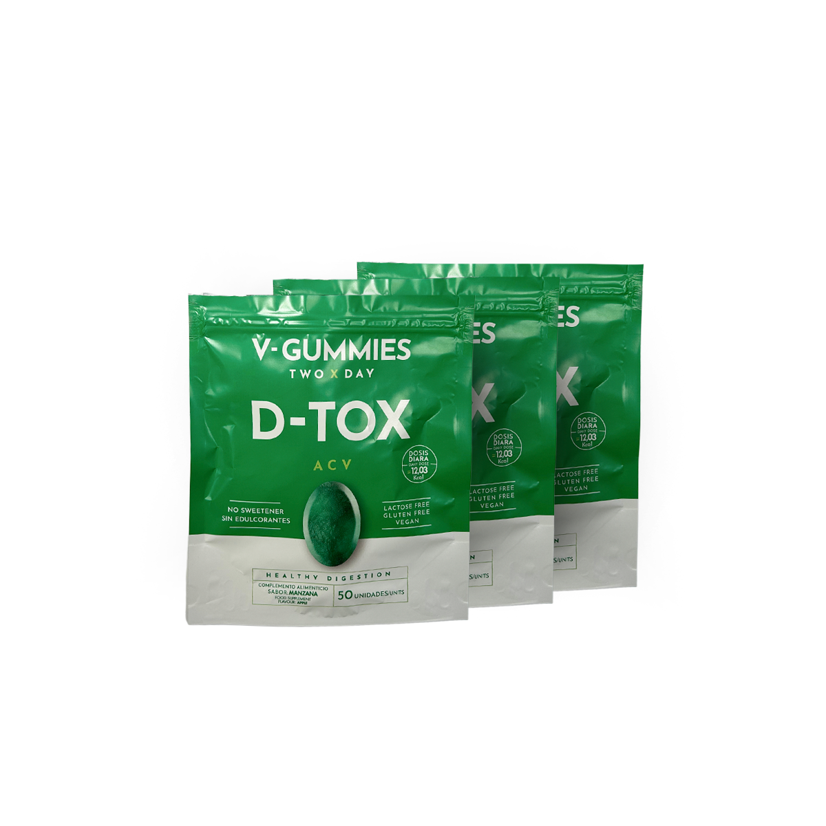 Pack 3 DTOX V-Gummies | Gominolas Vinagre de Manzana y Jengibre para Salud Digestiva