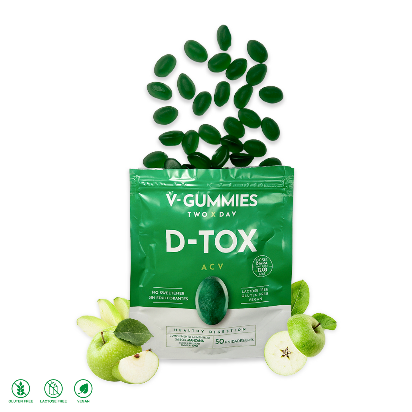 Pack 3 DTOX V-Gummies | Gominolas Vinagre de Manzana y Jengibre para Salud Digestiva