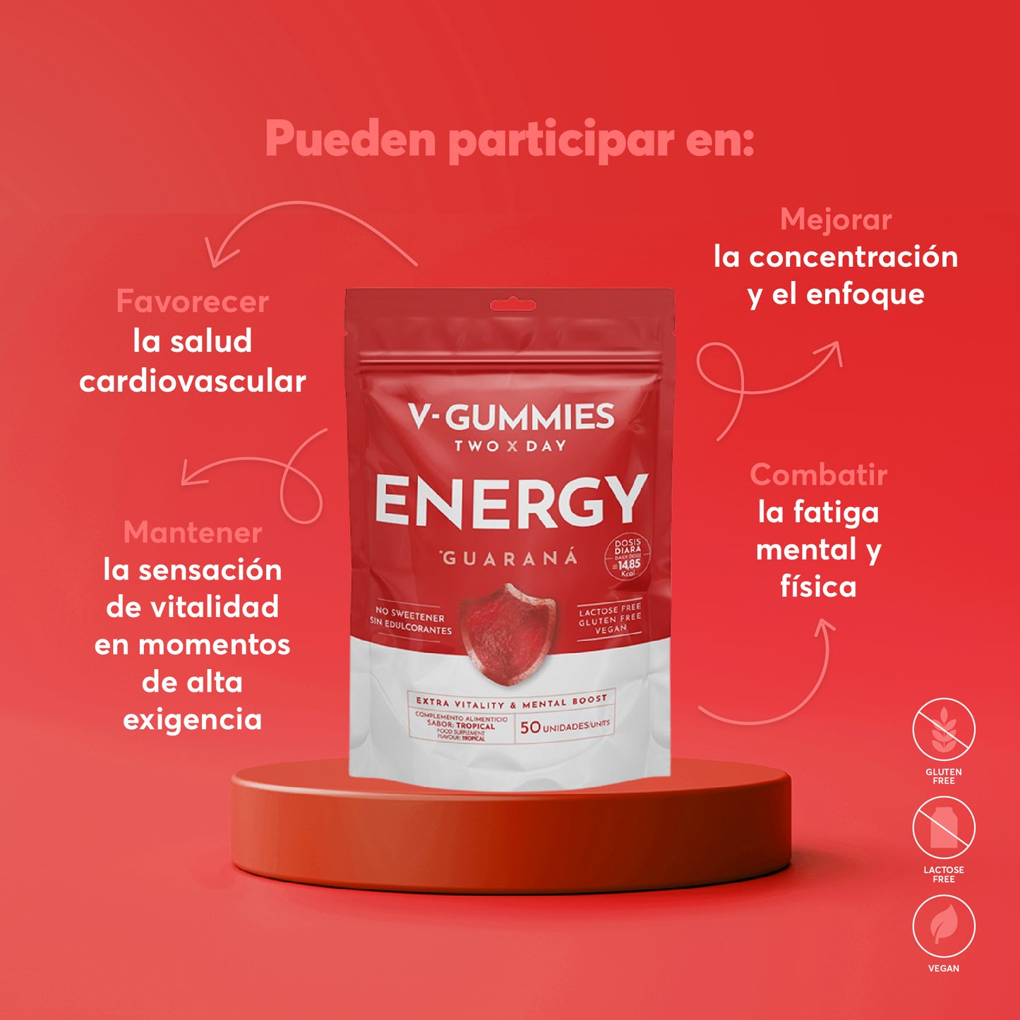 ENERGY V-Gummies | Gominolas Con Guaraná, Cafeína y Vitamina C | Energía para el Día