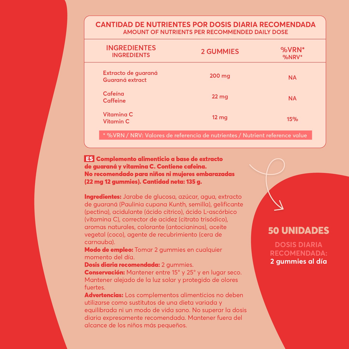 ENERGY V-Gummies | Gominolas Con Guaraná, Cafeína y Vitamina C | Energía para el Día