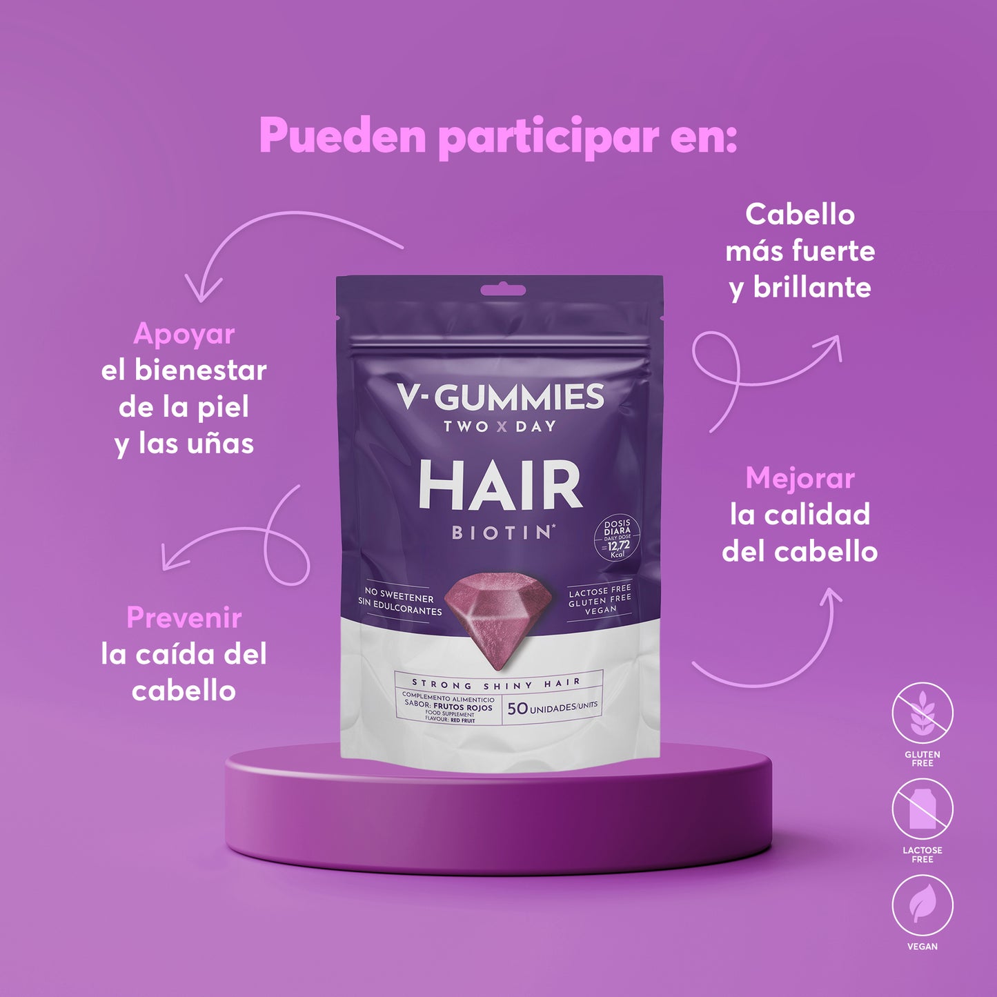 HAIR V-Gummies | Frena la Caída Capilar y Estimula el Crecimiento del Pelo