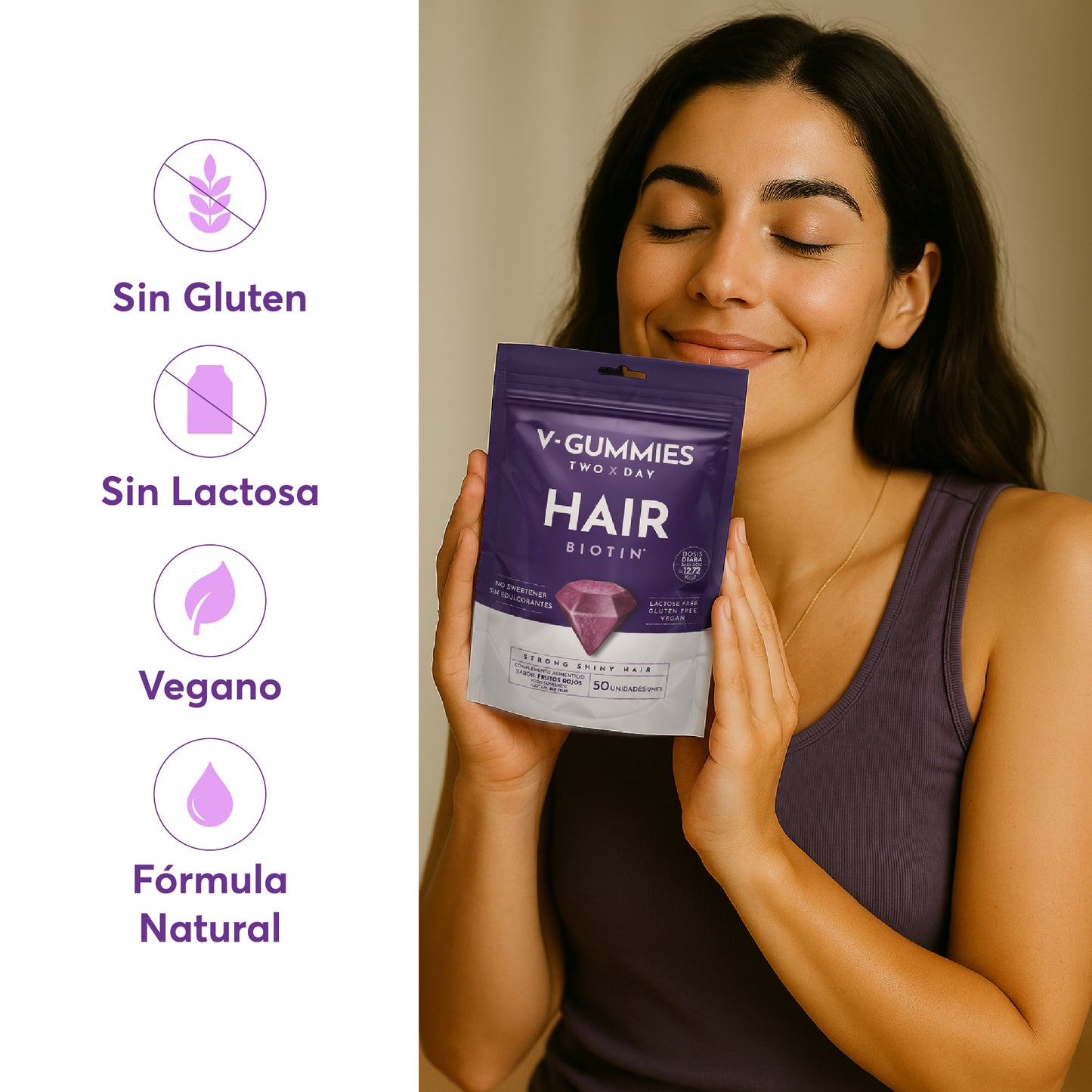 HAIR V-Gummies | Frena la Caída Capilar y Estimula el Crecimiento del Pelo